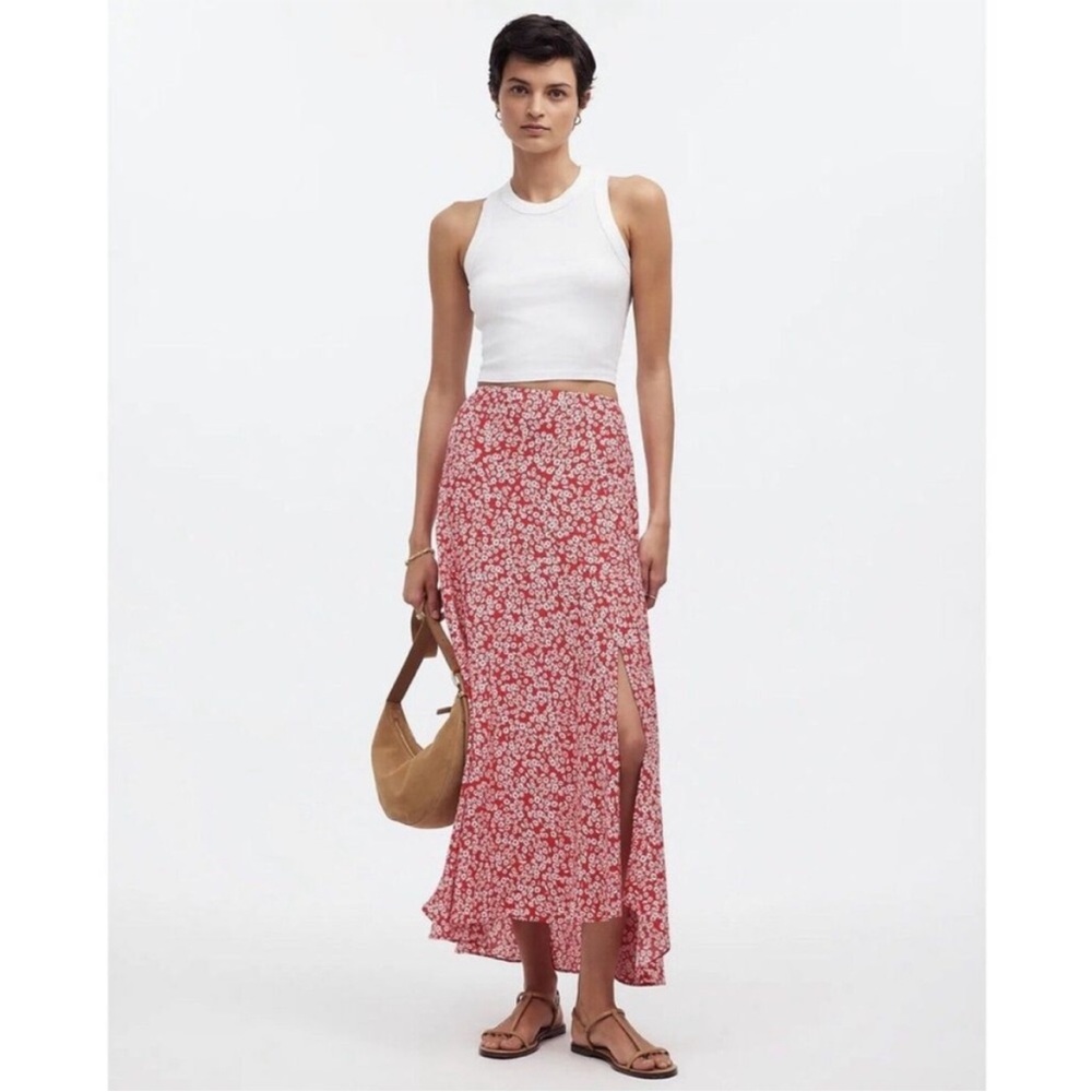 NWT Madewell Midi Slip Skirt in Floral Red Ditsy